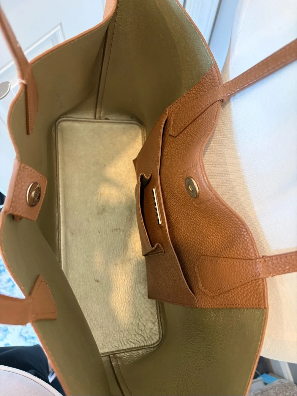 Tory Burch Large Pebbled Leather Tote Cognac Brown Gold Interior Shoulder Bag